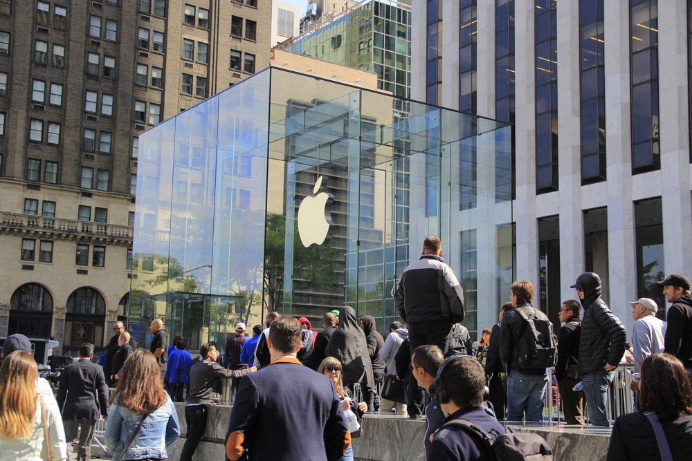 Apple store surrounded by people