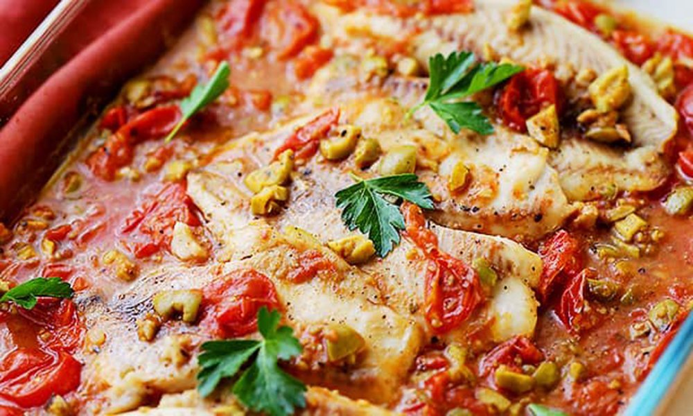 Feta-tomato baked tilapia