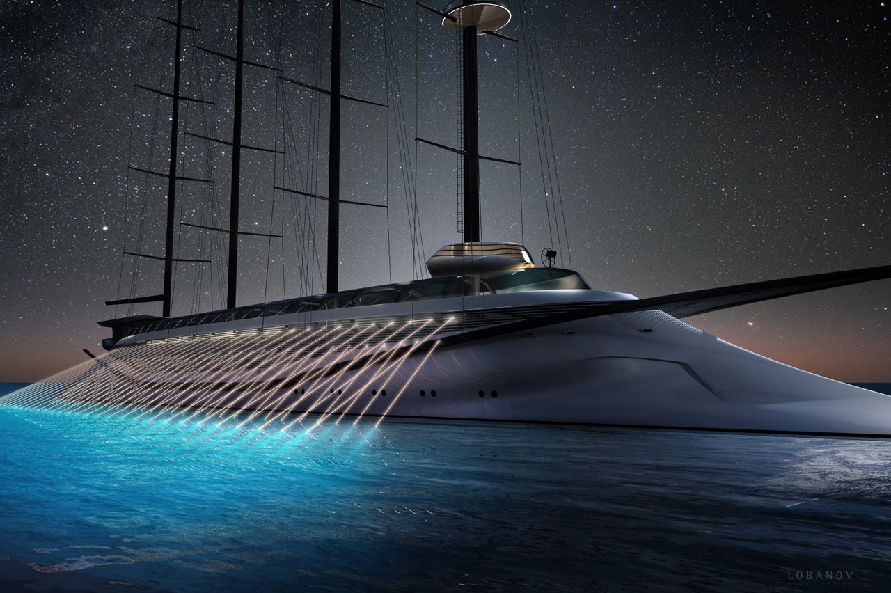 Phoenicia superyacht at night Phoenicia superyacht at night