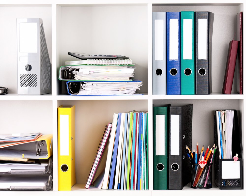 office supplies and files in shelves office supplies and files in shelves